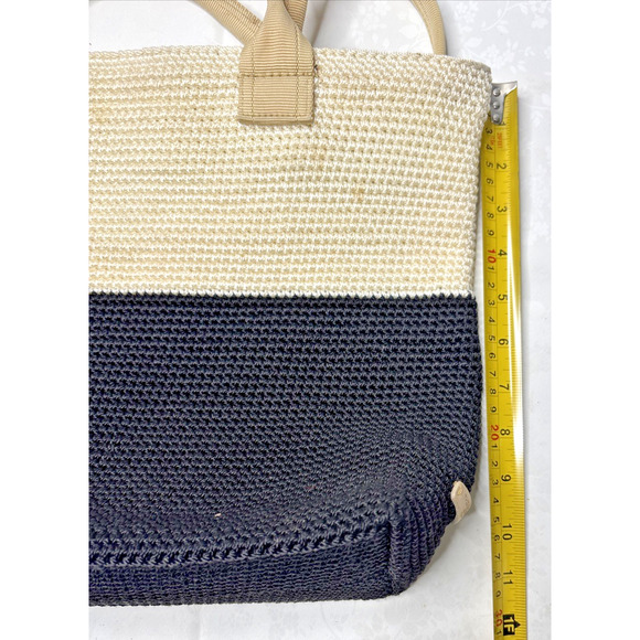 The Sak Two-Tone Crochet Tote Bag – Black Cream Knit Shoulder Purse Handbag - Picture 9 of 10